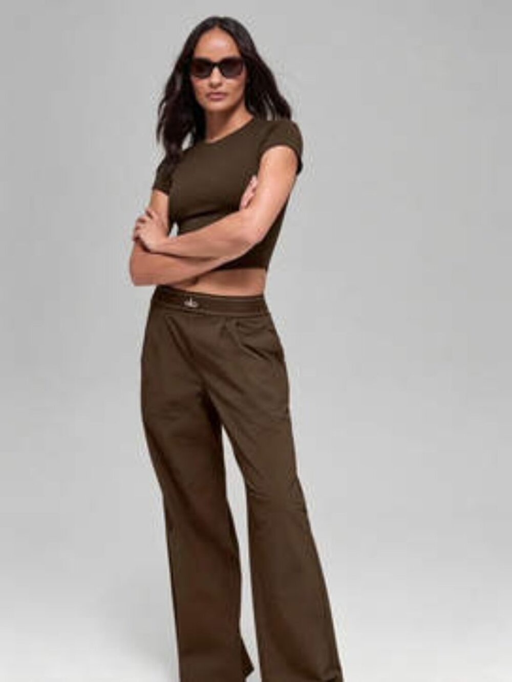 ALO Yoga Brown Wide-Leg Pull-On Track Pants